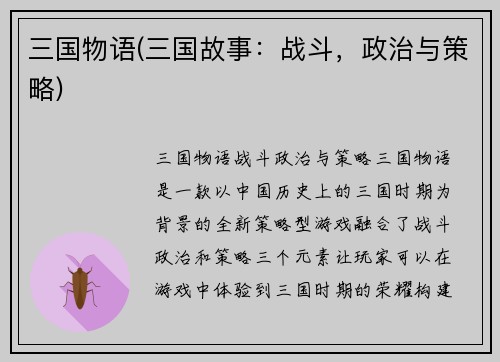 三国物语(三国故事：战斗，政治与策略)